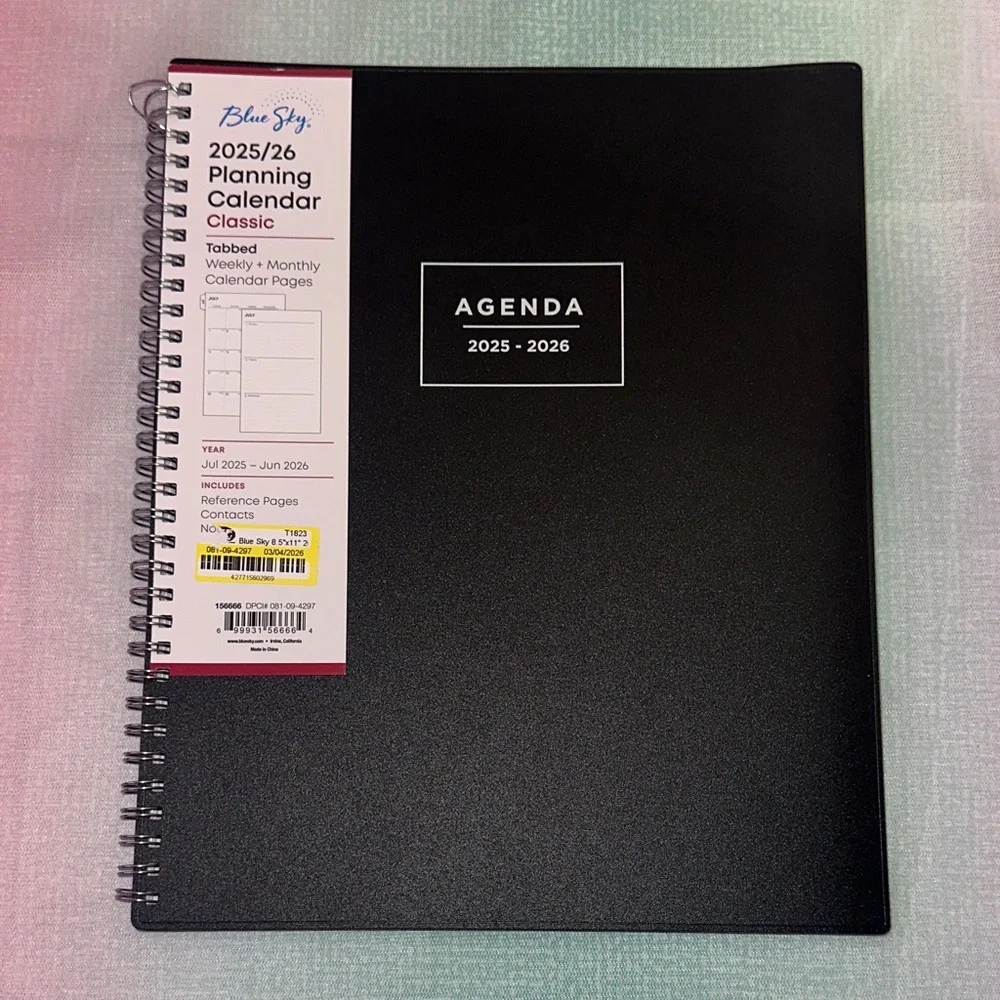 Blue Sky Black Spiral Agenda Planner 2025-2026